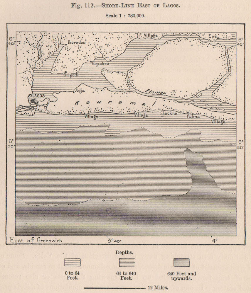 Shoreline East of Lagos. Lekki. Ikorodu. Nigeria 1885 old antique map chart
